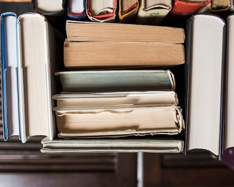 Estante de literatura brasileira com lombadas coloridas
